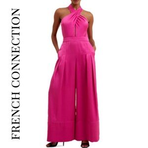 French Connection Harlow Satin Cross Over Jumpsuit - Very Berry